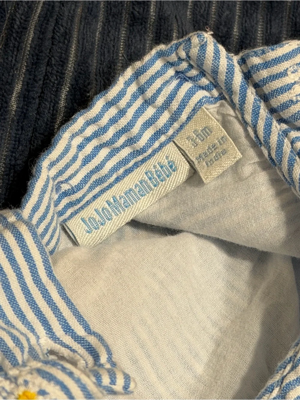 3-6m Baby Blue Stripe Smocked Dress with Bee Embroidery